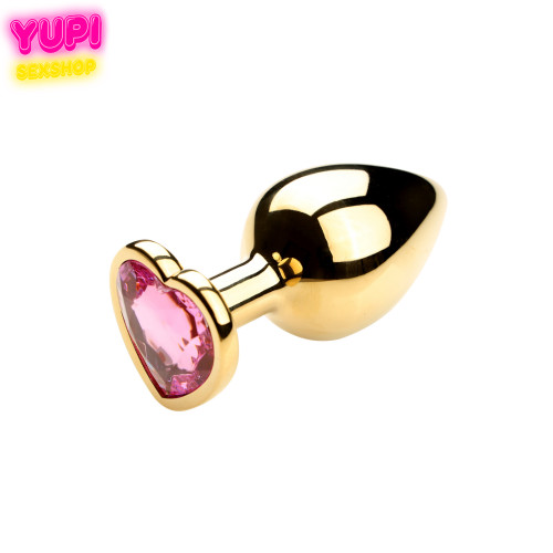 Золотистая металлическая анальная пробка Heart Rosy M