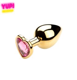 Золотистая металлическая анальная пробка Heart Rosy M