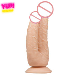 Фаллоимитатор двойной телесного цвета на присоске Double Fresh