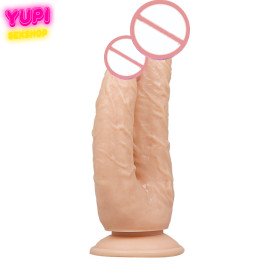 Фалоімітатор подвійний тілесного кольору на присосці Double Fresh