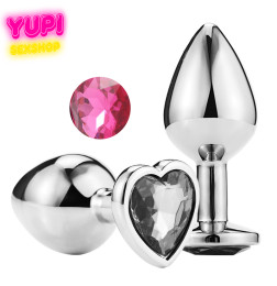 Серебристая металлическая анальная пробка Heart Pink L