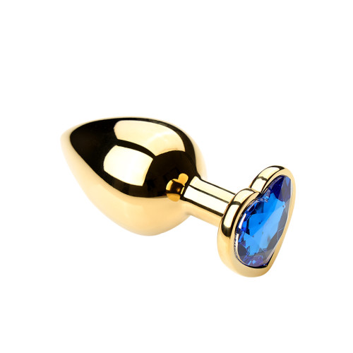 Золотистая металлическая анальная пробка Heart Dark Blue S