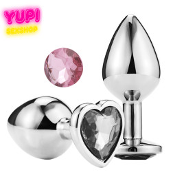Серебристая металлическая анальная пробка Heart Rosy L