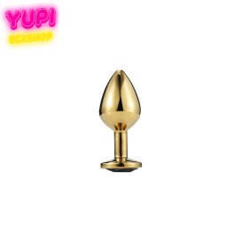 Золотистая металлическая анальная пробка Circle Dark Purple S