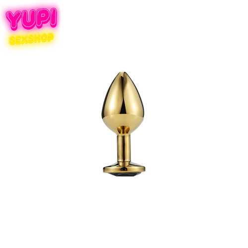 Золотистая металлическая анальная пробка Circle Dark Purple S