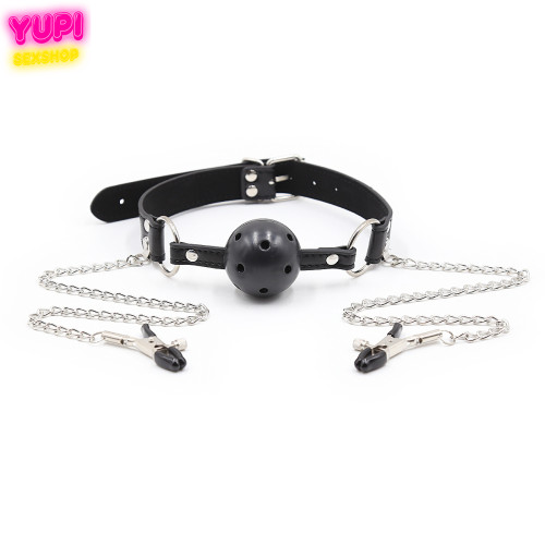 Кляп с зажимами для сосков Secret Feel