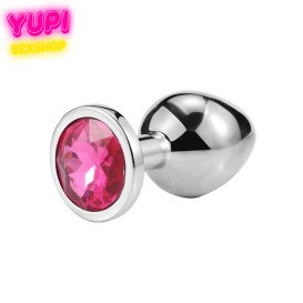 Серебристая металлическая анальная пробка Circle Pink S