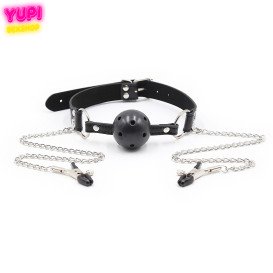 Кляп с зажимами для сосков Secret Feel