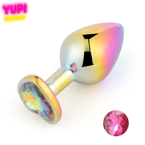 Перламутрова металева анальна пробка Heart Pink L
