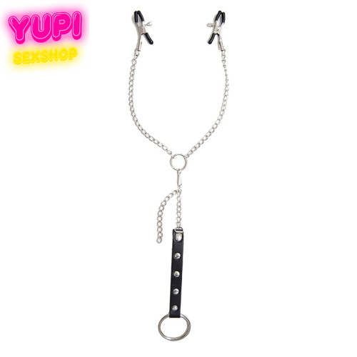 Металлические зажимы для сосков с цепочкой и кольцом Clamps Ecstasy