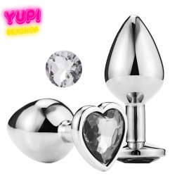 Серебристая металлическая анальная пробка Heart White L