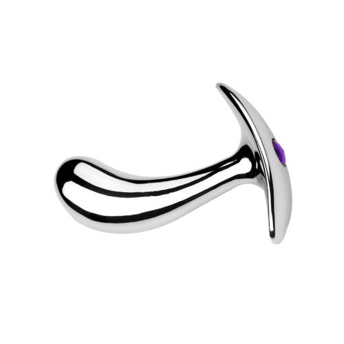 Серебристая металлическая анальная пробка Dew Drop Purple M