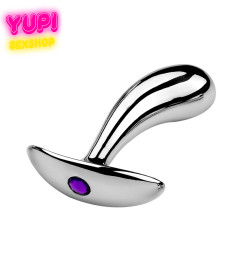 Серебристая металлическая анальная пробка Dew Drop Purple M