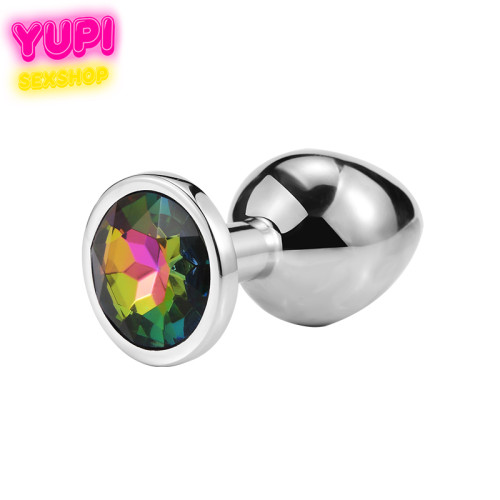 Серебристая металлическая анальная пробка Circle Rainbow L
