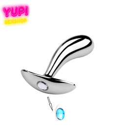 Серебристая металлическая анальная пробка Dew Drop Light Blue M