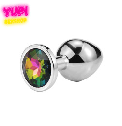 Серебристая металлическая анальная пробка Circle Rainbow M