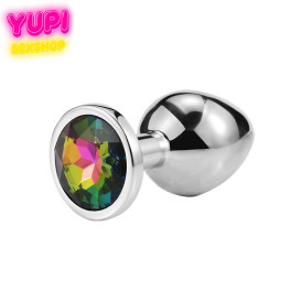 Серебристая металлическая анальная пробка Circle Rainbow M