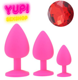 Набор розовых силиконовых анальных пробок Red