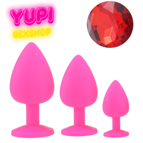 Набор розовых силиконовых анальных пробок Red