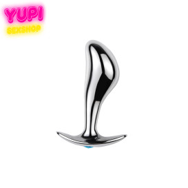 Серебристая металлическая анальная пробка Rain Drop Light Blue S