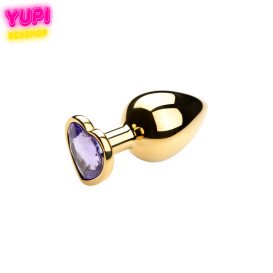 Золотиста металева анальна пробка Heart Light Purple S