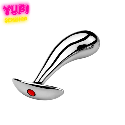 Серебристая металлическая анальная пробка Dew Drop Red M