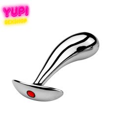 Серебристая металлическая анальная пробка Dew Drop Red M