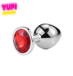 Серебристая металлическая анальная пробка Circle Red L