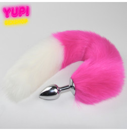 Металлическая анальная пробка с лисьим хвостом Fox White-Pink