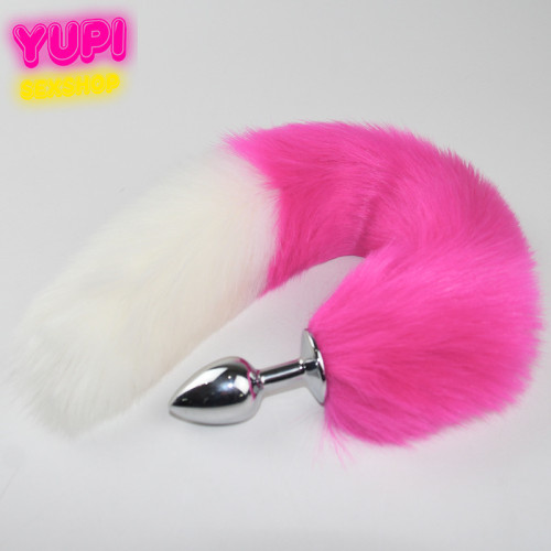 Металева анальна пробка з лисячим хвостом Fox White-Pink