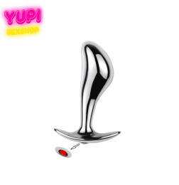 Серебристая металлическая анальная пробка Rain Drop Red S