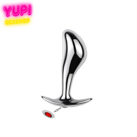 Серебристая металлическая анальная пробка Rain Drop Red S