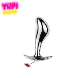 Серебристая металлическая анальная пробка Rain Drop Red S