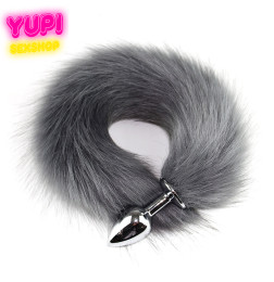 Металлическая анальная пробка с лисьим хвостом Fox Grey