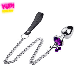 Металева анальна пробка з повідцем Control Bell Circle Purple M