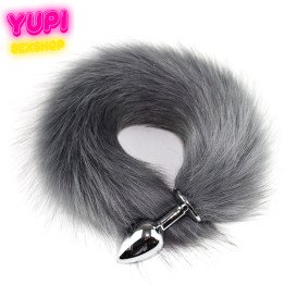 Металлическая анальная пробка с лисьим хвостом Fox Grey