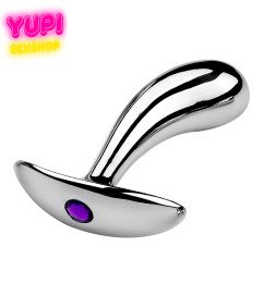 Серебристая металлическая анальная пробка Dew Drop Purple L