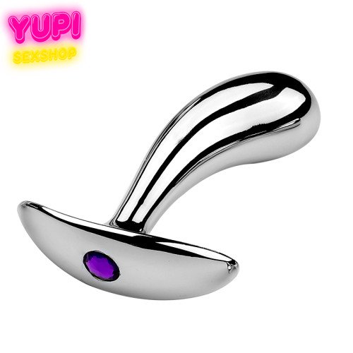 Срібляста металева анальна пробка Dew Drop Purple L