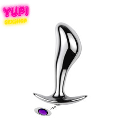 Серебристая металлическая анальная пробка Rain Drop Purple M