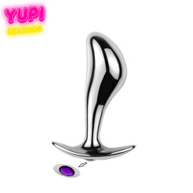 Серебристая металлическая анальная пробка Rain Drop Purple M