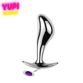 Серебристая металлическая анальная пробка Rain Drop Purple M