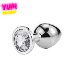 Серебристая металлическая анальная пробка Circle White M