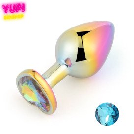 Перламутровая металлическая анальная пробка Heart Light Blue S