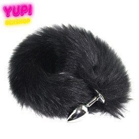 Металлическая анальная пробка с лисьим хвостом Fox Black