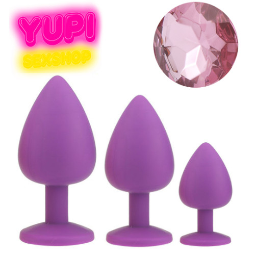 Набор сиреневых силиконовых анальных пробок Rosy