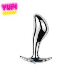 Серебристая металлическая анальная пробка Rain Drop Light Blue M