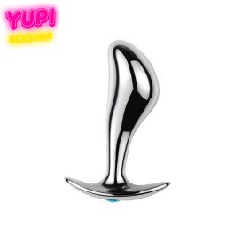 Серебристая металлическая анальная пробка Rain Drop Light Blue M