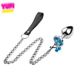 Металлическая анальная пробка с поводком Control Bell Circle Light Blue M