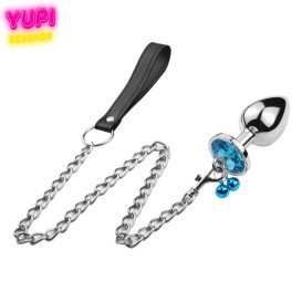 Металлическая анальная пробка с поводком Control Bell Circle Light Blue M