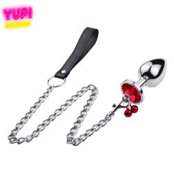 Металева анальна пробка з повідцем Control Bell Circle Red M